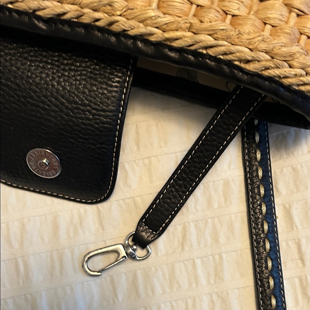 Brighton Tan Woven Crossbody with Black Trim and Charm - Picture 8 of 12